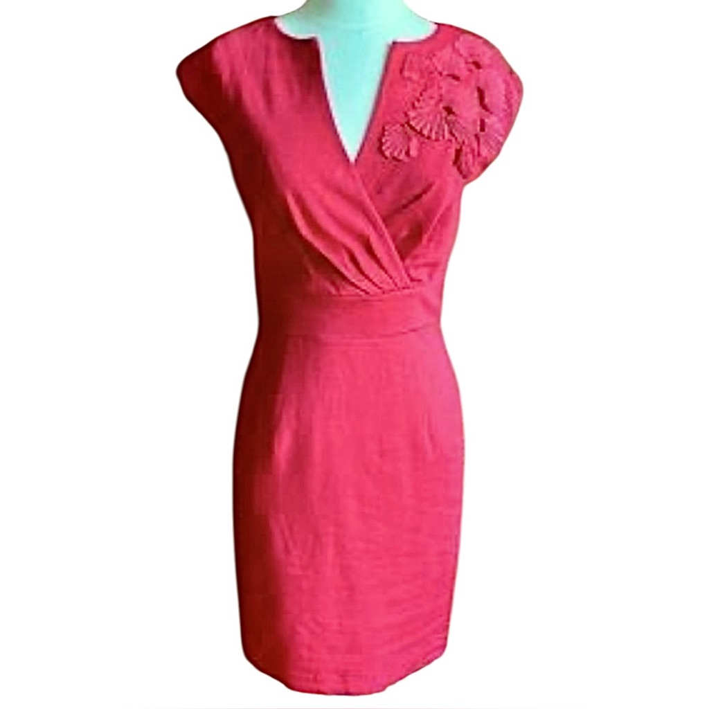 Nwot Trina Turk Rose Red Applique Sleeveless Dress 0